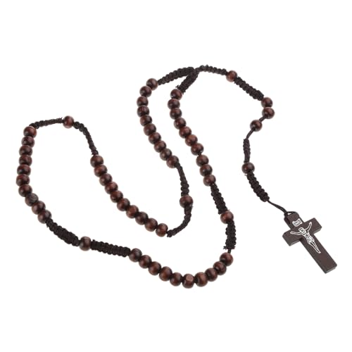 BEBIKR Holzperlen Kreuz Rosenkranz Halskette Perle Hängender Anhänger für Männer Frauen Unisex Beten Meditation Geschenk Supplies, Holz von BEBIKR