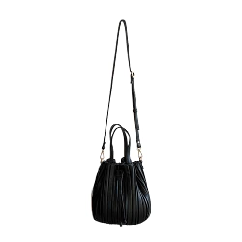 BEBIKR Unterarmtaschen für Damen, 2023, Umhängetasche, Vintage, Umhängetasche, plissiert, Handtasche, großes Fassungsvermögen, PU-Eimertasche für Damen und Mädchen, vielseitig einsetzbar, Schwarz von BEBIKR