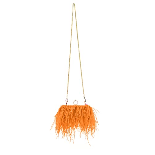 BEBIKR Unterarmtaschen für Damen, Abend-Clutch, Straußenfederkette, Schultertasche, Bankett, Hochzeit, Geldbörse, Handtasche, Crossbody-Taschen für Party, Orange von BEBIKR