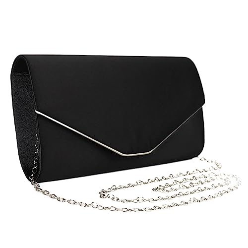 BEBIKR Unterarmtaschen für Damen, Abendtasche, formelle Dame, Geldbörse, elegante Party, Bankett, Hochzeit, Clutches Taschen, Handtasche, weibliche Schultertasche mit Kette, Schwarz von BEBIKR