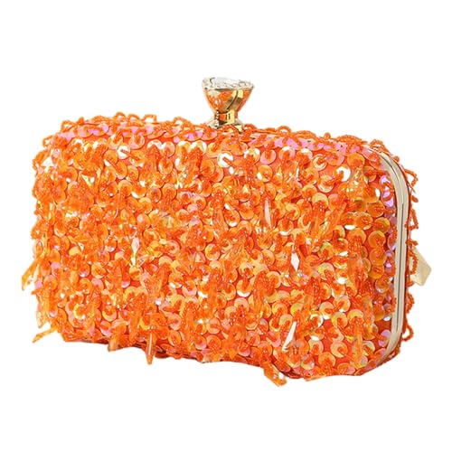 BEBIKR Unterarmtaschen für Damen, Abendtasche, handgefertigt, mit Perlen, elegante Party, Bankett, Hochzeit, Clutch, Handtasche für Mädchen, Crossbody-Tasche, Orange von BEBIKR