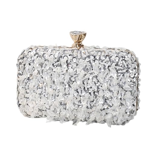 BEBIKR Unterarmtaschen für Damen, Abendtasche, handgefertigt, mit Perlen, elegante Party, Bankett, Hochzeit, Clutch, Handtasche für Mädchen, Crossbody-Tasche, silber von BEBIKR