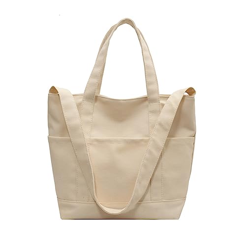 BEBIKR Unterarmtaschen für Damen, Canvas-Tragetasche, lässige Handtaschen, große Kapazität, Crossbody-Tasche, Damen-Geldbörse für Mädchen, Damen, vielseitige Kuriertaschen, beige von BEBIKR