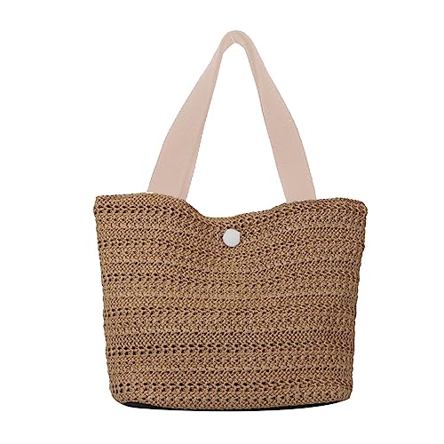 BEBIKR Unterarmtaschen für Damen, Eimerbeutel, Stroh, gewebte Handtasche, modische Tasche, Freizeit, Reisen, Urlaub, große Kapazität, Sommer, Strandtasche für Damen und Mädchen, beige von BEBIKR