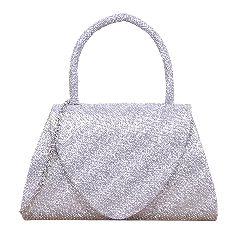 BEBIKR Unterarmtaschen für Damen, Geldbörse, Strass, Abendtasche, elegante Party, Bankett, Hochzeit, Clutches für Frauen, Mädchen, Cocktail-Handtasche mit Kette, silber von BEBIKR