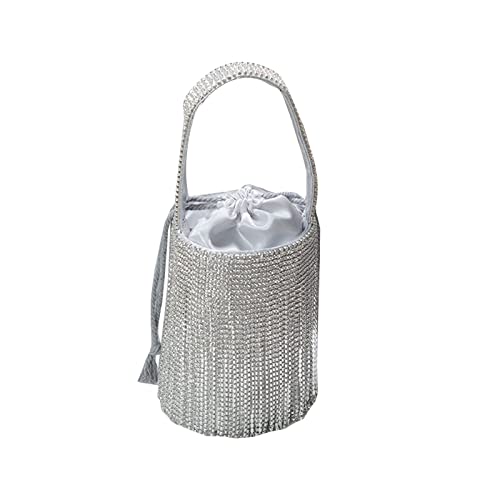 BEBIKR Unterarmtaschen für Damen, Glitzerkette, Eimer, Abendtasche, modische Handtaschen, Cocktail-Party, Club, Hochzeit, Abschlussball, Clutch, Geldbörse für Frauen und Mädchen, silber von BEBIKR