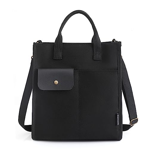 BEBIKR Unterarmtaschen für Damen, Mädchen, Damen, Handtasche, Canvas, Umhängetasche, Studenten, Einkaufstasche, Schultertasche für Arbeit, Reisen, Strand, Schwarz von BEBIKR