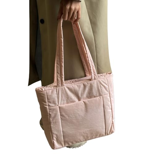 BEBIKR Unterarmtaschen für Damen, Nylon-Einkaufstasche, gesteppte Handtasche, einfarbig, vielseitige Schultertasche, Büchertasche für Damen und Mädchen, rose von BEBIKR