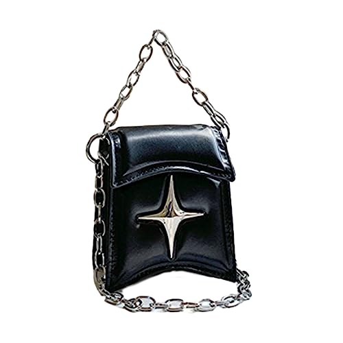 BEBIKR Unterarmtaschen für Damen, PU-Tasche, Freizeit, Freizeit, Schultertasche für Mädchen, Damen, einfarbig, Kettentasche, trendige Tasche, Handtasche, Stern-Clutches, Damen-Geldbörse, Schwarz von BEBIKR