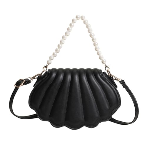 BEBIKR Unterarmtaschen für Damen, Perlenkette, Handtasche, modische Muscheln, Abendtasche, trendige Schultertasche, Crossbody-Tasche, Mädchen, passend für Mädchen, Schwarz von BEBIKR