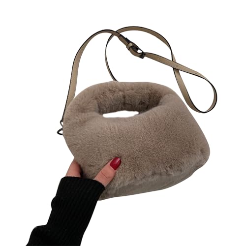 BEBIKR Unterarmtaschen für Damen, Plüsch-Schultertasche, flauschig, quadratisch, Kuriertasche, passende Handtasche, niedliche Umhängetasche, Einkaufstasche, Dating-Tasche, Geldbörse, camel von BEBIKR