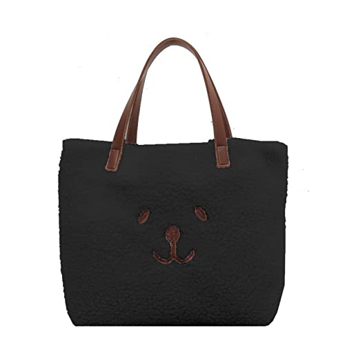 BEBIKR Unterarmtaschen für Damen, Plüschbär-Handtasche, Cartoon, leicht, Clutch, niedlicher Bären-Taschen, Tragegriff oben, lässig, pelzig, quadratisch, Schwarz von BEBIKR