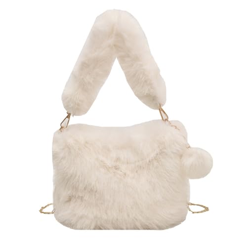 BEBIKR Unterarmtaschen für Damen, Plüschtasche, stilvolle Umhängetasche mit Kettenriemen, vielseitige Crossbody-Tasche, perfekt für Herbst Winter Einkaufen, beige von BEBIKR