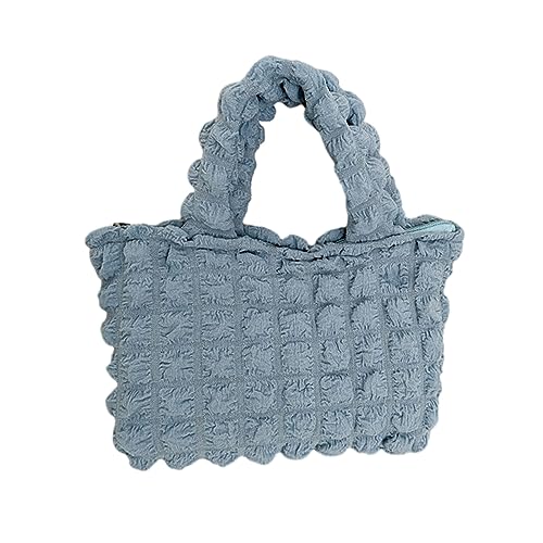 BEBIKR Unterarmtaschen für Damen, Segeltuch, Unterarmtasche für Mädchen, Frauen, plissiert, Wolken, Achseltasche, Reisetasche, einfarbig, Handtasche, gerüscht, blau von BEBIKR