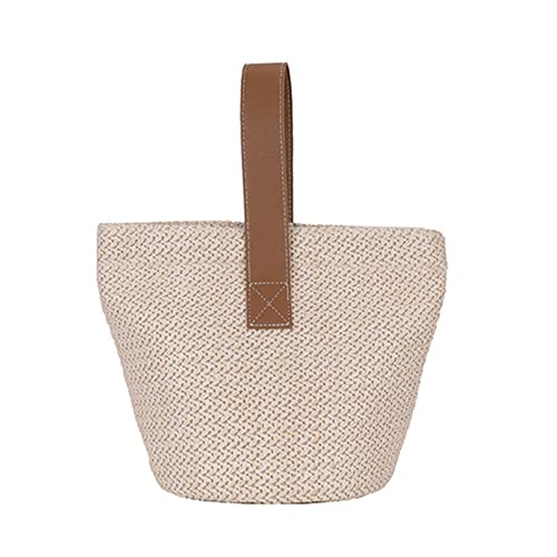 BEBIKR Unterarmtaschen für Damen, Strohtaschen für Damen und Mädchen, Eimertasche mit Griffen, Strandtasche, Geldbörsen und Handtaschen, beige von BEBIKR