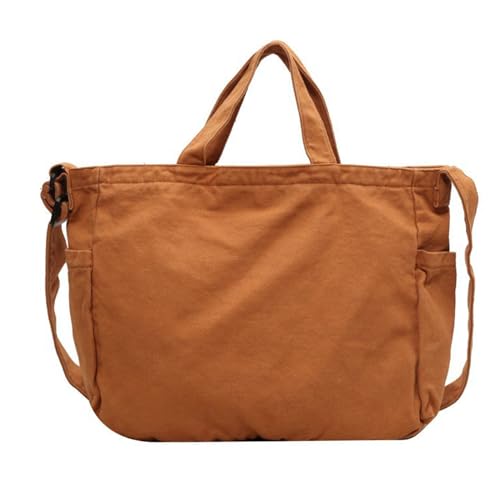 BEBIKR Unterarmtaschen für Damen, Umhängetasche, einfarbig, Canvas, Umhängetasche, Kuriertasche, Handtasche, vielseitige Einkaufstasche für Mädchen und Frauen, braun von BEBIKR