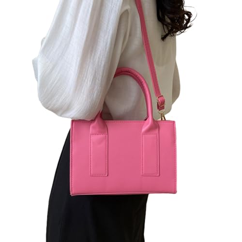 BEBIKR Unterarmtaschen für Damen, Umhängetasche, modische Handtasche, einfarbig, trendige Umhängetasche, kleine quadratische Tasche, vielseitig für Mädchen und Frauen, hot pink von BEBIKR