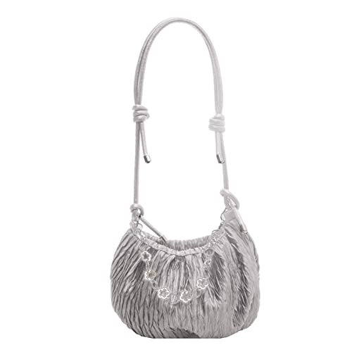 BEBIKR Unterarmtaschen für Damen, faltbare Kette, Umhängetasche, modische Umhängetasche, einfarbig, Einkaufstasche, gerüschte Unterarmtasche, einfache Kuriertasche, beige von BEBIKR