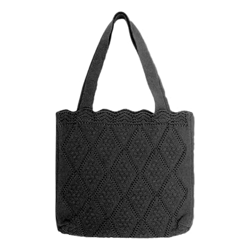 BEBIKR Unterarmtaschen für Damen, gehäkelte Schultertasche, Netz-Stricktasche, vielseitige große Kapazität, modische Handtasche für Mädchen, Frauen, trendige Tasche, Schwarz von BEBIKR