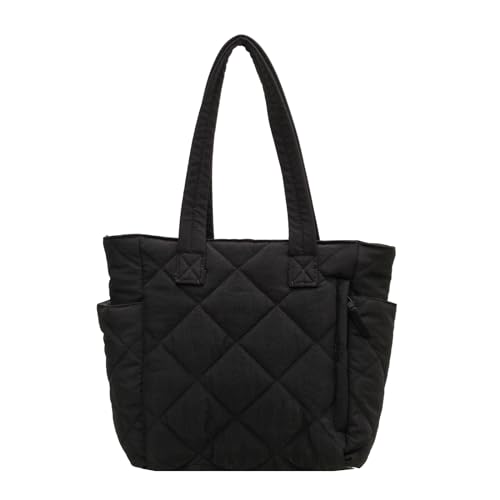 BEBIKR Unterarmtaschen für Damen, gesteppte Schultertasche, einfarbig, Puffertasche, großes Fassungsvermögen, Einkaufstasche, Handtasche für Mädchen, Damen, Nylon-Tasche, Schwarz von BEBIKR