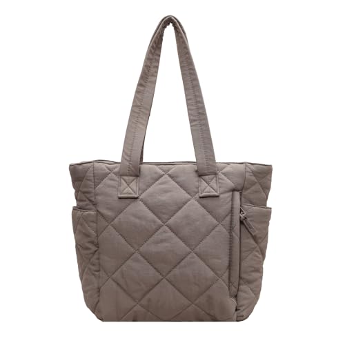 BEBIKR Unterarmtaschen für Damen, gesteppte Schultertasche, einfarbig, Puffertasche, großes Fassungsvermögen, Einkaufstasche, Handtasche für Mädchen, Damen, Nylon-Tasche, grau von BEBIKR