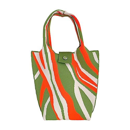 BEBIKR Unterarmtaschen für Damen, gewebte Umhängetasche, modische Handtasche mit Tragegriff oben, für Sommer, Strand, große Kapazität, Einkaufstasche für Mädchen, Orange/Grün von BEBIKR