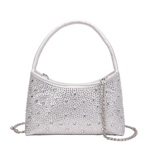 BEBIKR Unterarmtaschen für Damen, glitzernde Strasssteine, Crossbody-Tasche für Damen, elegante Clutch, Geldbörse, perfekt für Party, Brautnacht, silber von BEBIKR