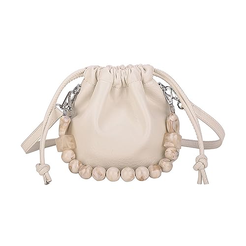 BEBIKR Unterarmtaschen für Damen, leichte und modische Umhängetasche, plissiert, Eimerbeutel, Kordelzug, Handtasche für Freizeitaktivitäten und Reisen, beige von BEBIKR