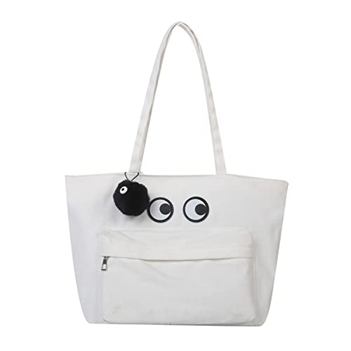 BEBIKR Unterarmtaschen für Damen, modische Cartoon-Canvas-Handtasche, wiederverwendbar, große Kapazität, Strand-Umhängetasche, lässige Einkaufstasche, weiß von BEBIKR