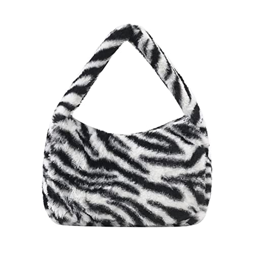 BEBIKR Unterarmtaschen für Damen, modische Schultertaschen für Frauen und Mädchen, Plüsch-Leopardenmuster, Unterarmtasche, Herbst und Winter, Top-Griff Handtasche, Schwarz von BEBIKR