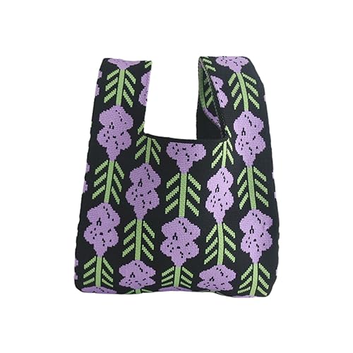 BEBIKR Unterarmtaschen für Damen, modische Strick-Handtasche mit kontrastierenden Farben, großes Fassungsvermögen und stilvolle Tasche, tragbare Tasche für Jungen und Mädchen, langlebig, violett von BEBIKR