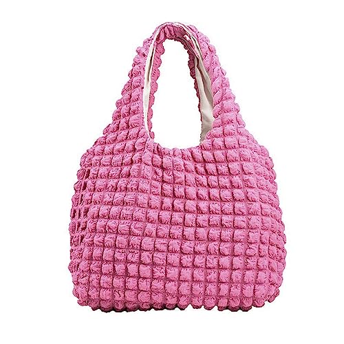 BEBIKR Unterarmtaschen für Damen, schöne Umhängetasche, Einkaufstasche, Handtasche, Tasche, plissiert, Wolkentasche, Segeltuch, All-Match, für Straßenbummel, hot pink von BEBIKR