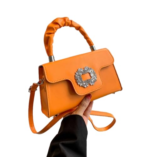 BEBIKR Unterarmtaschen für Damen, stilvolle und elegante Tasche mit plissiertem Griff, geräumige Umhängetasche, strapazierfähiges Polyurethan, Crossbody-Tasche für Damen, Orange von BEBIKR