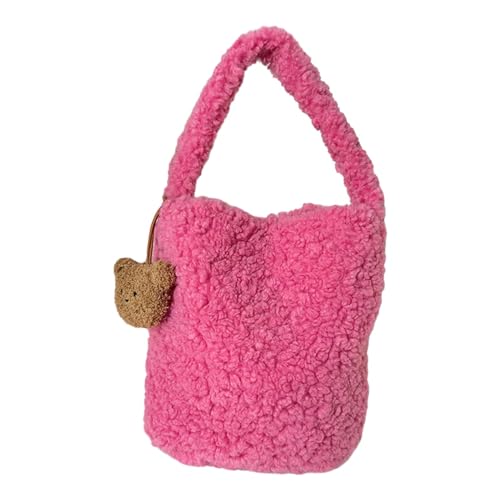 BEBIKR Unterarmtaschen für Damen, süße Umhängetasche, modische Tasche, einfarbig, Tragegriff oben, Handtasche, Mädchen, große Kapazität, Einkaufstasche, hot pink von BEBIKR