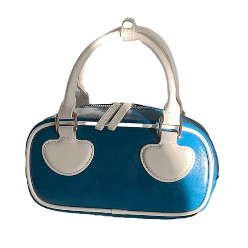 BEBIKR Unterarmtaschen für Damen, trendige Farbblock-PU-Handtasche mit geräumigem Innenraum, stilvolle Patchwork-Handtasche, auffälliges Geschenk für Frauen und Mädchen, blau von BEBIKR