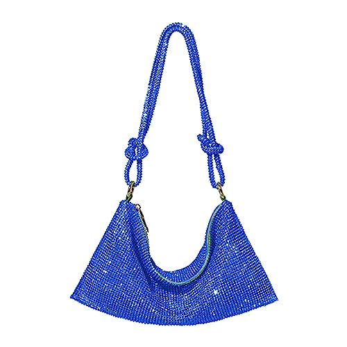 BEBIKR Unterarmtaschen für Damen, zarte Umhängetasche aus Netzstoff für Strass, Unterarmtasche, Clutch, Geldbörse, Handtasche, Abendtasche, Zubehör für Valentinstag, blau von BEBIKR