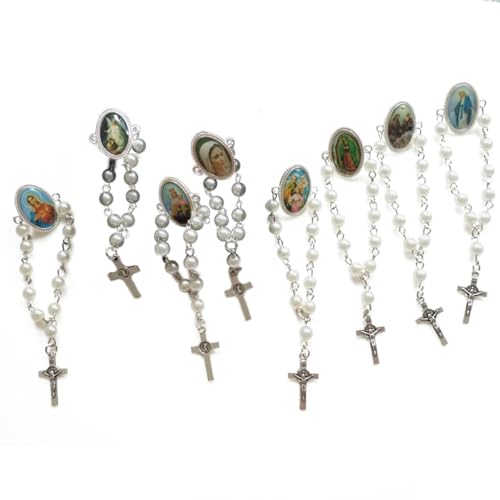 BEBIKR Christliche Rosenkranz-Brosche, katholische religiöse Geschenke, Kreuz-Anhänger, Brosche, Anstecknadel, Kragen, Sicherheitsnadel für Damen, Mädchen, Kleider von BEBIKR