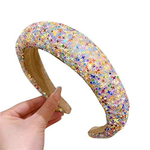 Damen-Stirnband, glitzernde Pailletten, Stirnbänder für Mädchen, breiter, dicker Haarreif, modischer Haarschmuck, Pailletten-Stirnband für Frauen, Haarmode, ohne Druck, modisch, dehnbar, Slip von BEBIKR