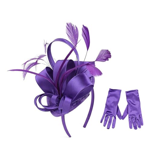 Fascinator Für Frauen Tea Party Stirnband Mit Handschuhen Cocktail Blumenfedern Kopfbedeckung Stirnband Tea Party Kopfbedeckung Und Handschuhe von BEBIKR