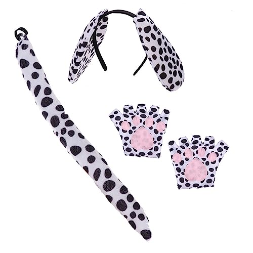 Haarband für Damen, 3 Stück, gepunktete Hundeohren, Stirnband, Handschuhe, Schwanz, Cosplay, Kostüm, Kunstkopfschmuck, Halloween, Geburtstag, Party, Plüsch-Set von BEBIKR