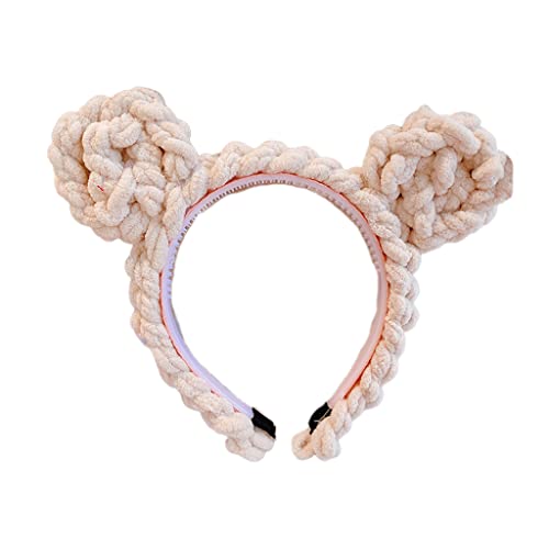 Haarband für Damen, Cartoon-Tier-Stirnbänder, gestrickt, Kaninchen-Haarreif, Häkel-Bär-Ohren, Haarband zum Waschen von Gesicht, Make-up, Haar-Accessoires von BEBIKR