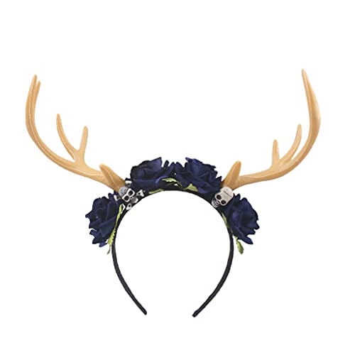 Haarband für Damen, Geweih, Kopfschmuck, Hirsch, Horn, Blume, Totenkopf, Stirnband für Halloween, Party, Weihnachten, für kreatives Gothic-Haar-Accessoire von BEBIKR