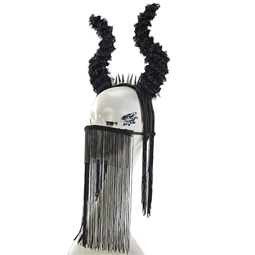 Haarband für Damen, Halloween, Teufelshörner, Antilope, Stirnband, Horn, Kopfbedeckung, Maskenkette für Frauen, Fransen Maskerade von BEBIKR