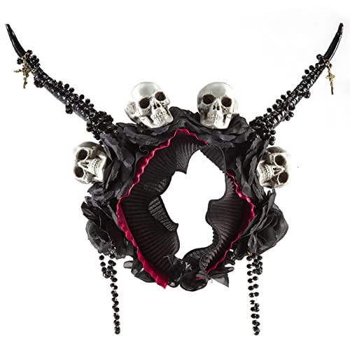 Haarband für Damen, Halloween-Tiaras und Kronen, Retro-Stil, schwarze Blume, Gothic-Krone, Antilope, Stirnband, Halloween, Horn, Totenkopf von BEBIKR