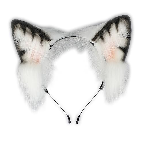 Haarband für Damen, Katzen-Stirnband, Tierschwanz, Pfoten-Handschuhe, Halloween-Kostüm, Zubehör, flauschig, Anime, Katzenschwanz, niedliche Katzenohren, Kopfbedeckung für Partys von BEBIKR