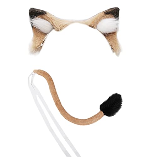 Haarband für Damen, Plüsch-Haarnadel, Löwenohren, Stirnband, Schwanz, Set, pelziges Haarband, niedlicher Kopfschmuck, Anime-Kostüm, Cosplay-Zubehör von BEBIKR