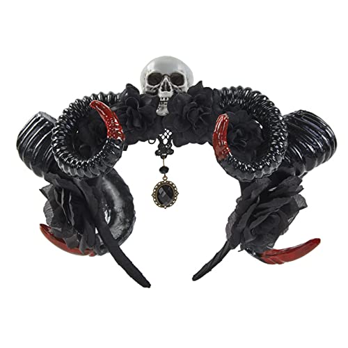 Haarband für Damen, Schafshorn, Antilope, Stirnband, Halloween, Horn, Teufelshörner, Stirnband, Totenkopf-Stirnband, Tag der Toten von BEBIKR