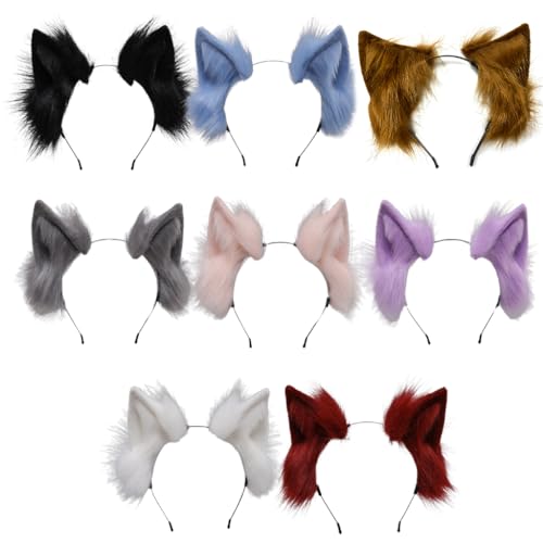 Haarband für Damen, für Katzen, Kunstohren, einfarbig, Plüsch, Cosplay, Tierhaarreifen von BEBIKR