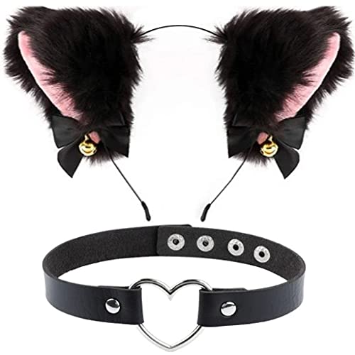 Haarband für Damen, für Katzenohren, Plüsch, pelzig, niedlich, für Katzenohren mit Schleife, Chocker, Kopfbedeckung, Kätzchen-Halskette für Party, Halle von BEBIKR