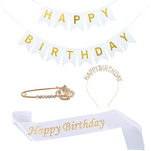 Haarband für Damen, mit Strasssteinen "Happy Birthday", Mädchen, Stirnband, Krone, Brosche, Geburtstag, Schärpe, Briefkarten, Partyzubehör von BEBIKR